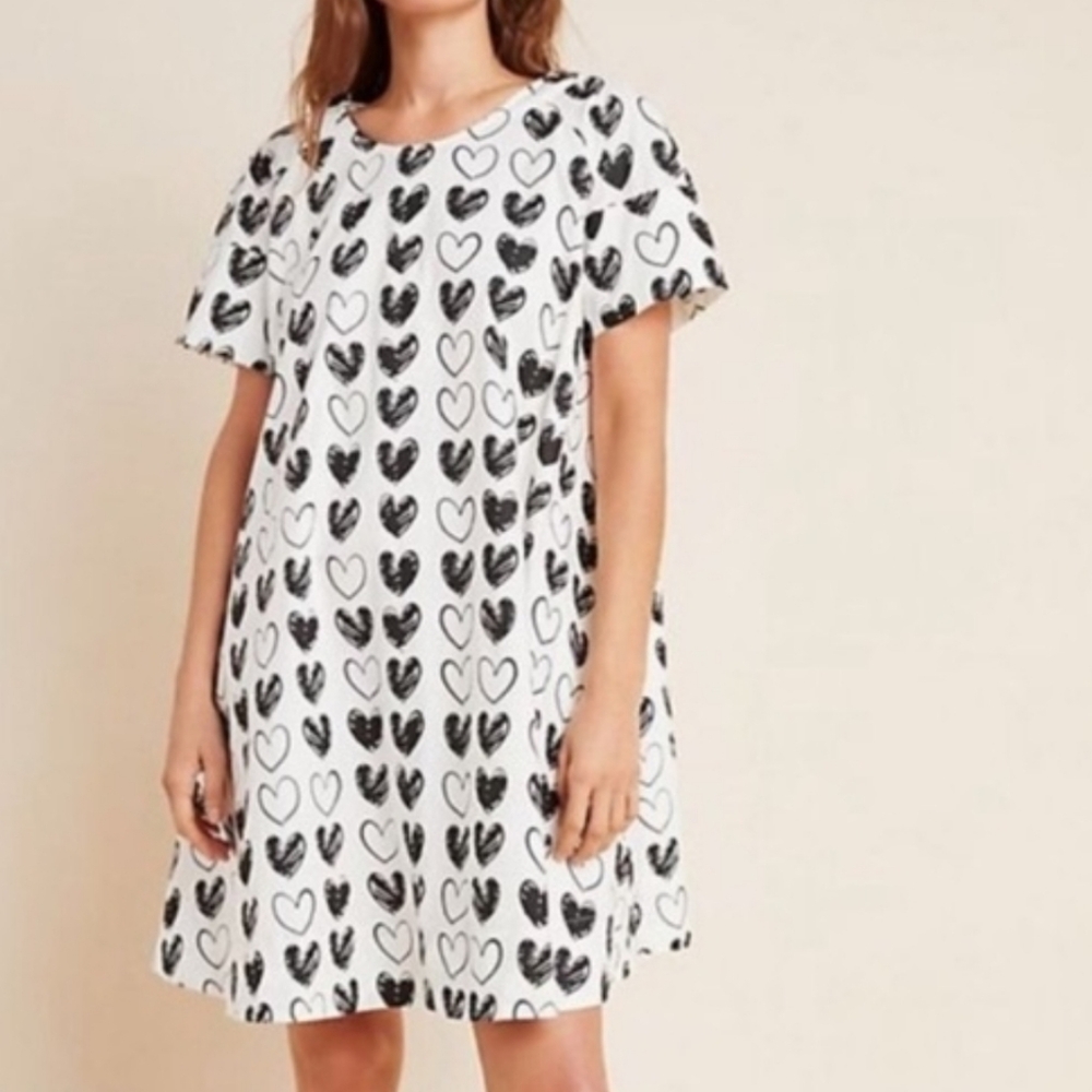 Anthropology Porridge White& Black Abstract Print Shift Dress Side Pockets Sz XL